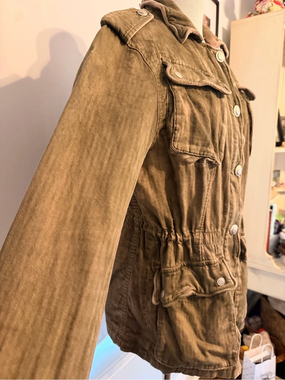 Free People Olive Brown Utility Jacket with Button Front